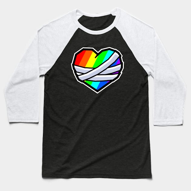 Big Colourful Rainbow Mending Heart with Bandages - Broken Heart Healing - Mending Heart Baseball T-Shirt by Bleeding Red Paint